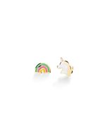 Orecchini Toys con unicorno e arcobaleno in oro giallo