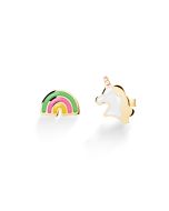 Orecchini Toys con unicorno e arcobaleno in oro giallo