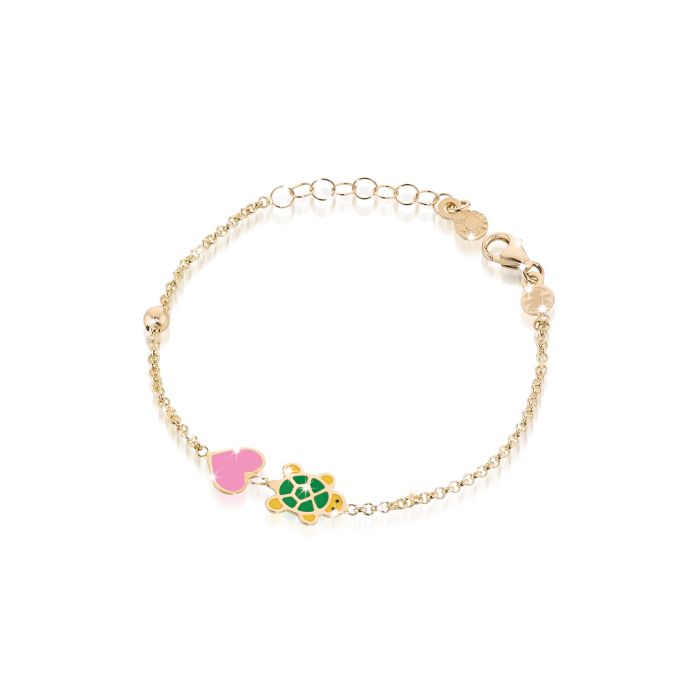 Le Bebé Bracciale Fortuna con tartaruga e cuore in oro giallo