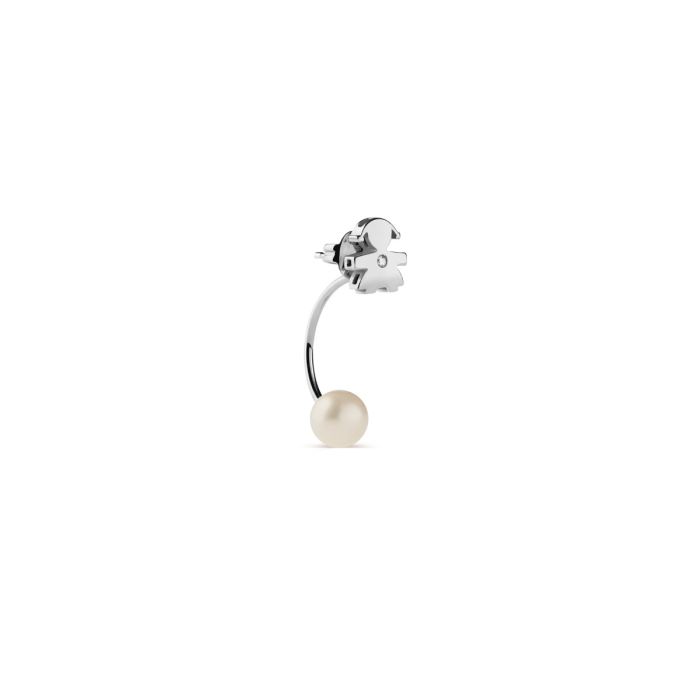Le Bebé Mono Orecchino Le Perle con sagoma bimba in oro bianco e diamante
