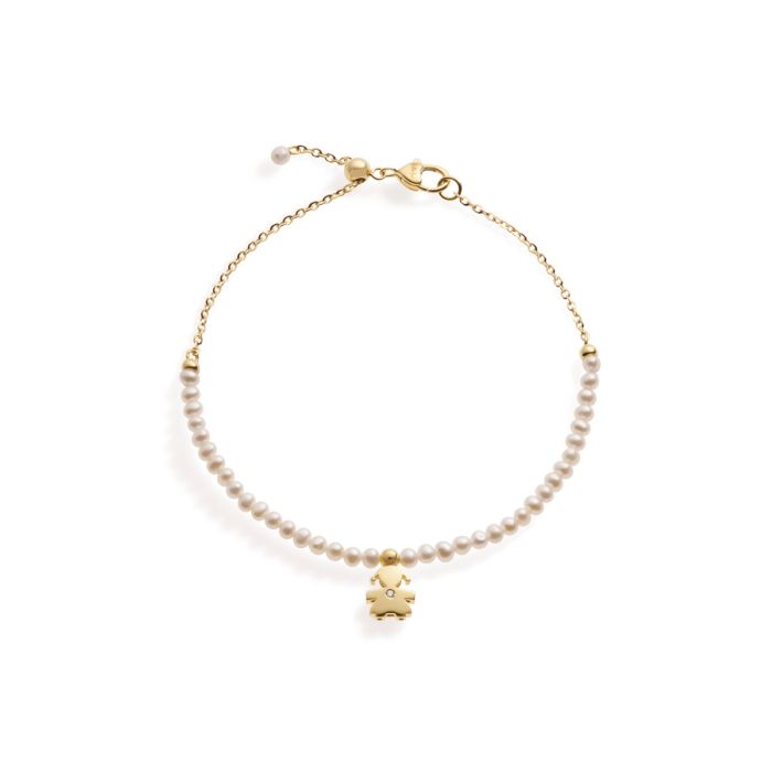 Le Bebé Bracciale Le Perle con sagoma bimba in oro giallo e diamante