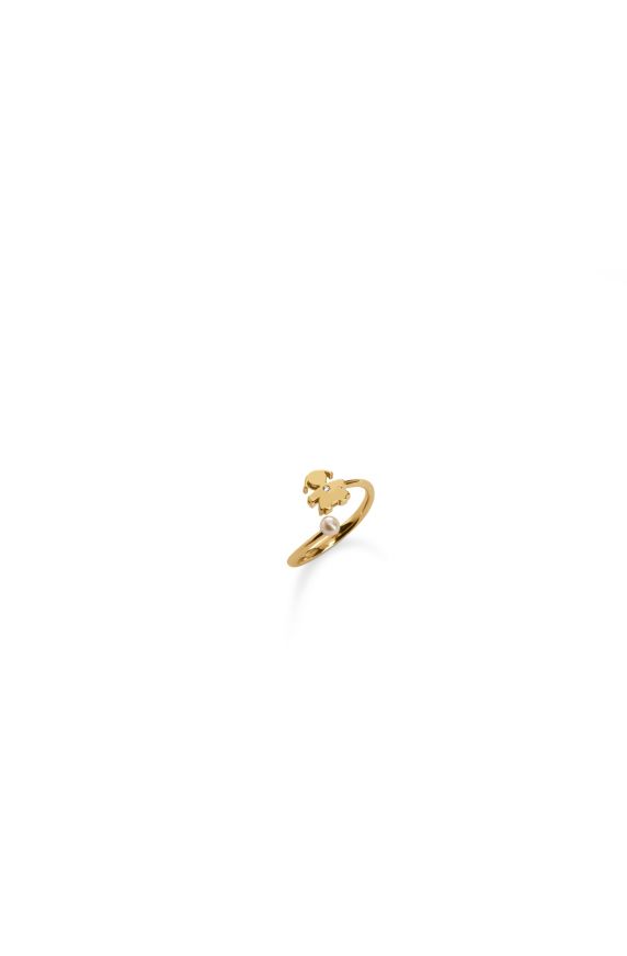 Le Perle contrarié ring  with Girl silhouette, in yellow gold with diamond and pearl