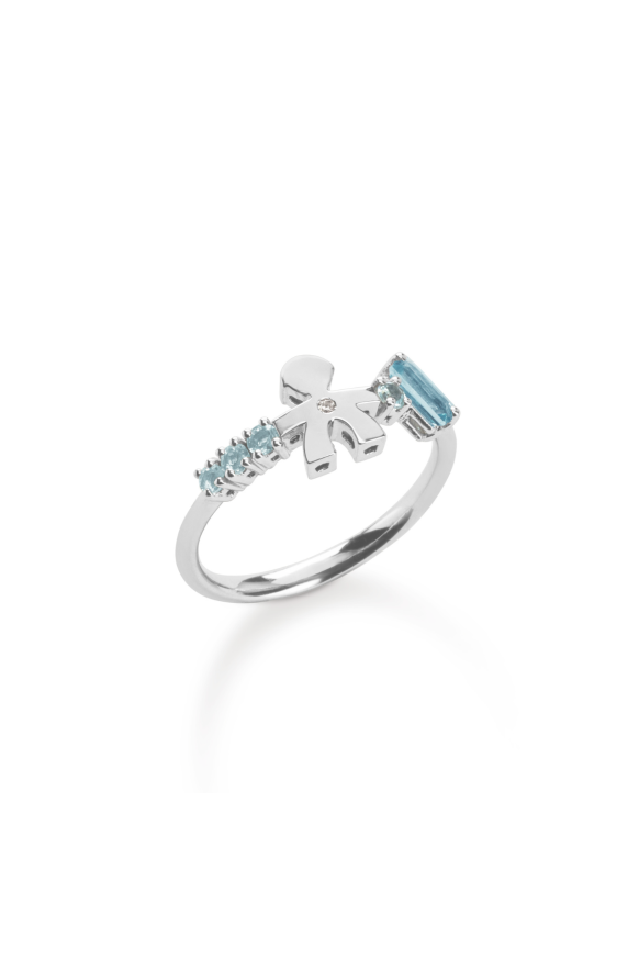 Les Bonbons ring with Boy silhouette, in white gold with topaz, aquamarines and diamond 