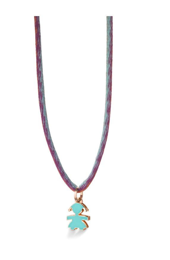 I Classici pendant with Girl silhouette in rose gold and teal enamel
