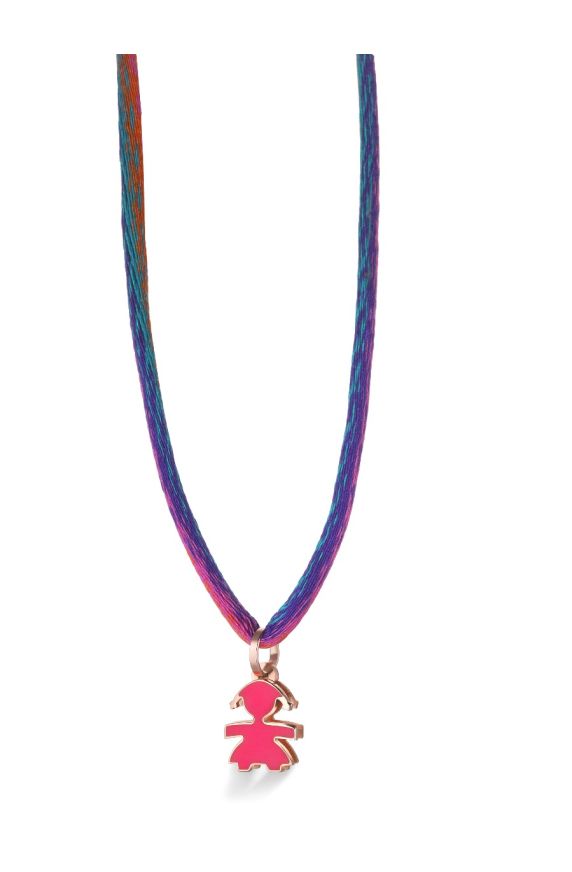 I Classici pendant with Girl silhouette in rose gold and fuchsia enamel