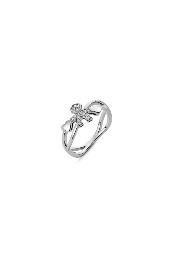 Anello Girocuore, sagoma bimbo in oro bianco 18kt con pavé di diamanti 0,07 ct.