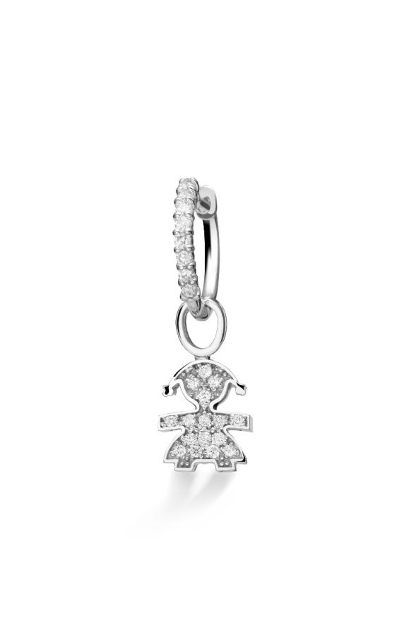 I Pavé Micro ♡ White Gold Single Earring with Diamonds Pavé Girl Silhouette pendant