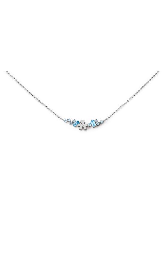 Les Bonbons necklace with Boy silhouette, in white gold with topazes, aquamarines and diamond 
