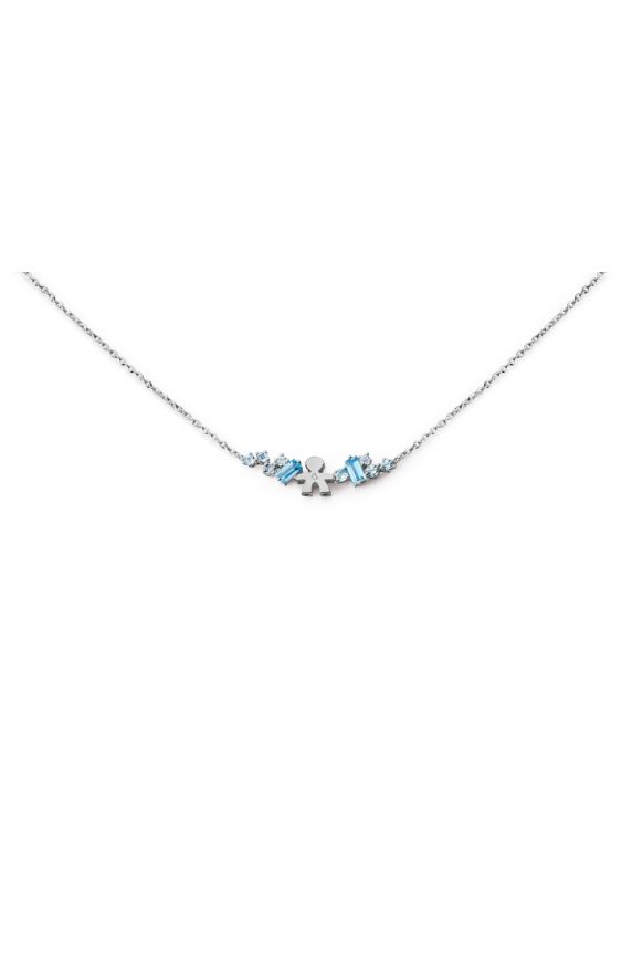 Collana Les Bonbons con sagoma bimbo, in oro bianco con topazi, acquamarine e diamante