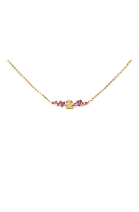 Les Bonbons necklace with Girl silhouette, in yellow gold with amethysts, tourmalines and diamond