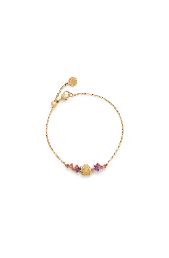 Bracciale Les Bonbons con sagoma bimba, in oro giallo con ametiste, tormaline e diamante