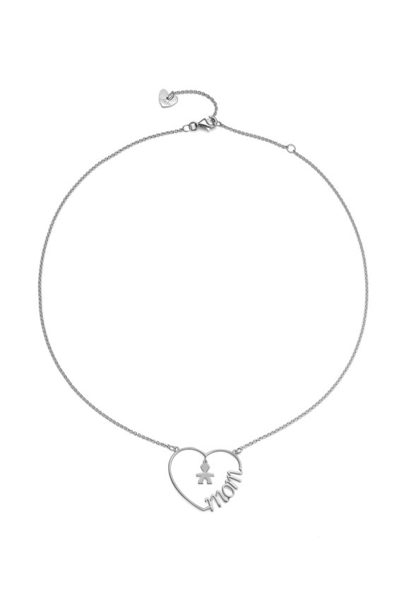 Cuore di Mamma necklace with heart and boy silhouette in silver
