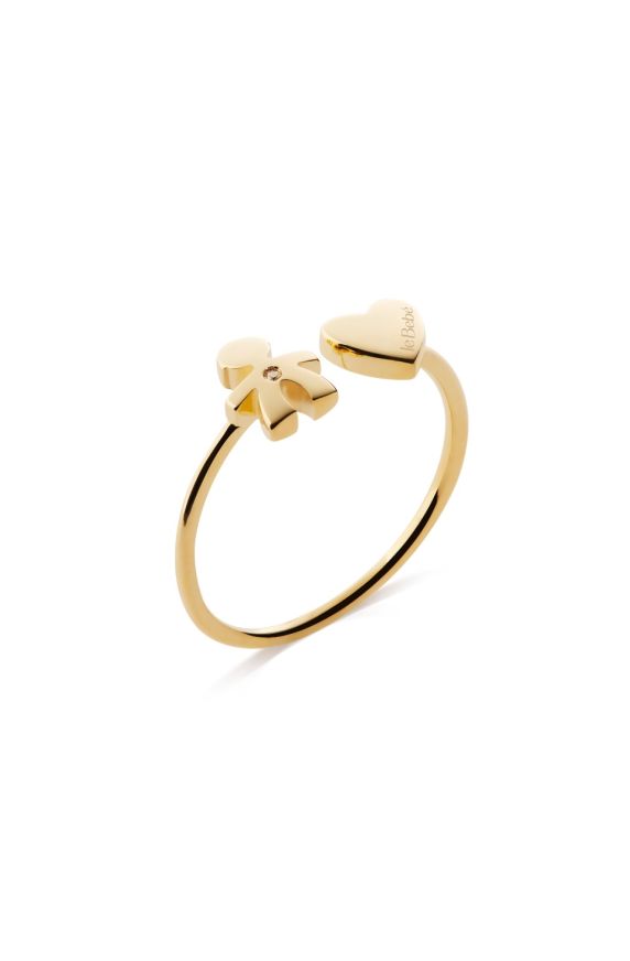 Les Petits ring with Boy silhouette and heart, in yellow gold with diamond