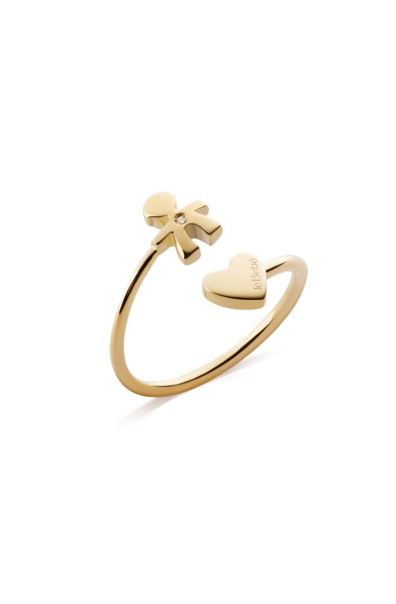 Les Petits Contrarié ring with Boy silhouette and heart, in yellow gold  with diamond