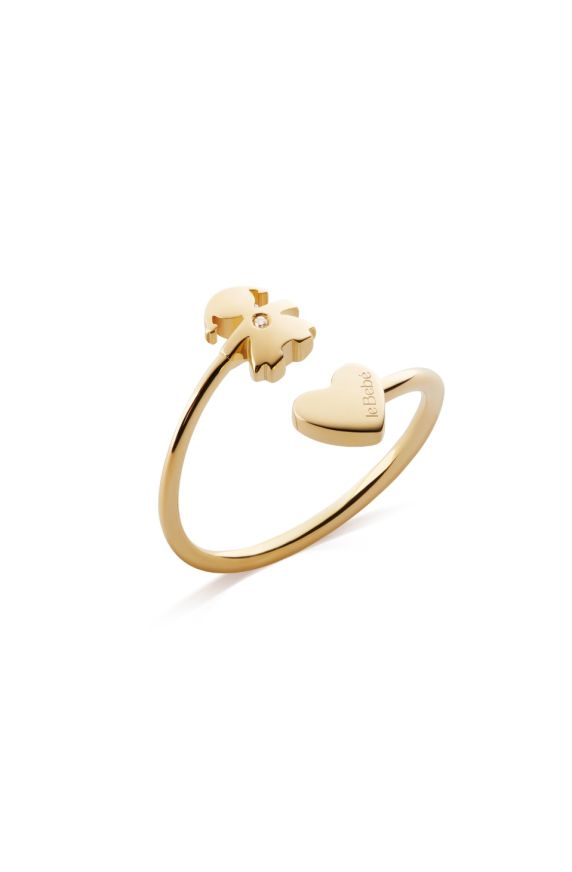 Les Petits Contrarié ring with Girl silhouette and heart, in yellow gold  with diamond
