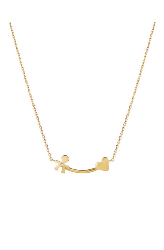 Les Petits necklace with Boy silhouette and heart, in yellow gold with diamond 