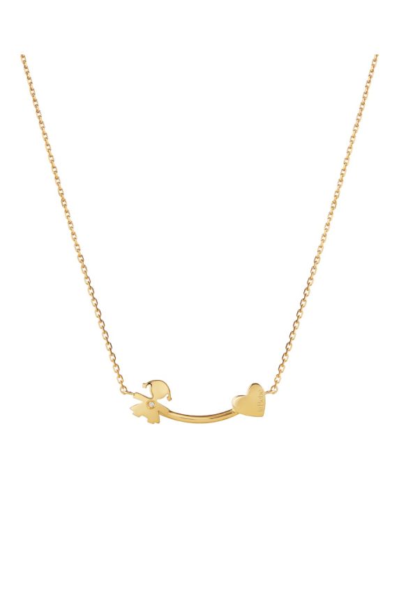 Les Petits necklace with Girl silhouette and heart, in yellow gold with diamond 
