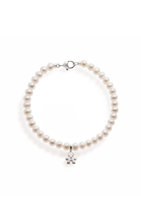 Le Perle bracelet with Boy silhouette and heart, in white gold with pearls and diamond