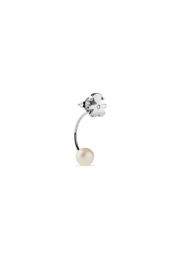 Le Perle earring with Girl silhouette, in white gold with pearl and diamond
