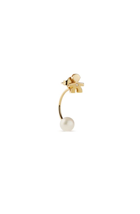 LE PERLE ♡ YELLOW GOLD BOY MONO EARRING WITH PEARL AND DIAMOND