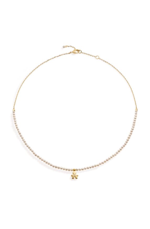 Le Perle necklace with Boy silhouette, in yellow gold with pearls and diamond
