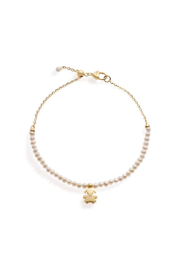 Le Perle bracelet with Girl silhouette, in yellow gold with pearls and diamond