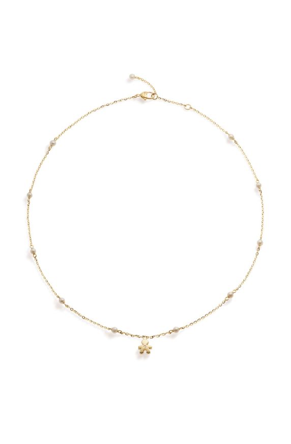 Le Perle necklace with Boy silhouette, in yellow gold with pearls and diamond