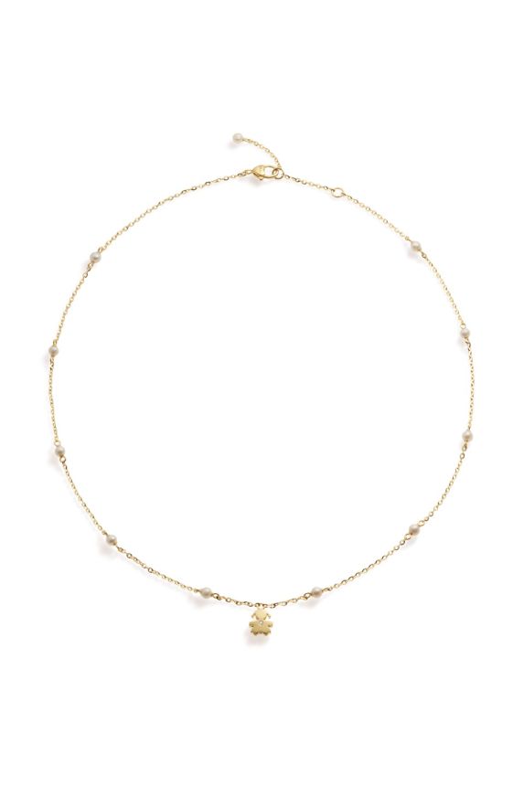 Le Perle necklace with Girl silhouette, in yellow gold with pearls and diamond