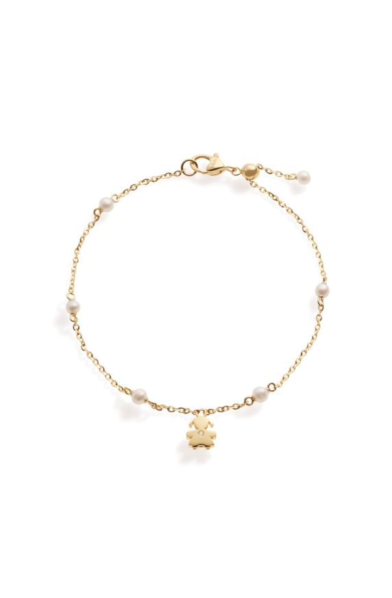 Le Perle bracelet with Girl silhouette, in yellow gold with pearls and diamond