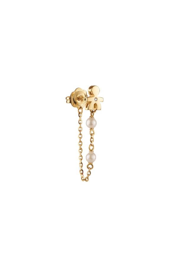 LE PERLE ♡ BOY MONO EARRING YELLOW GOLD, PEARLS AND DIAMOND 