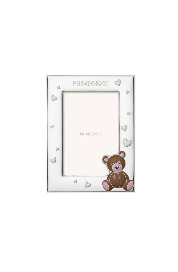 Toys Frame  with pink teddy bear and hearts