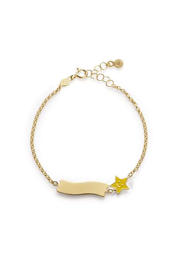 Bracciale "Fortuna" in oro giallo 9kt con stella smaltata e targhetta. 