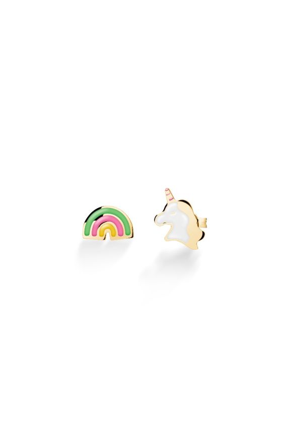 Toys ♡ Orecchini Oro Giallo Unicorno e Arcobaleno