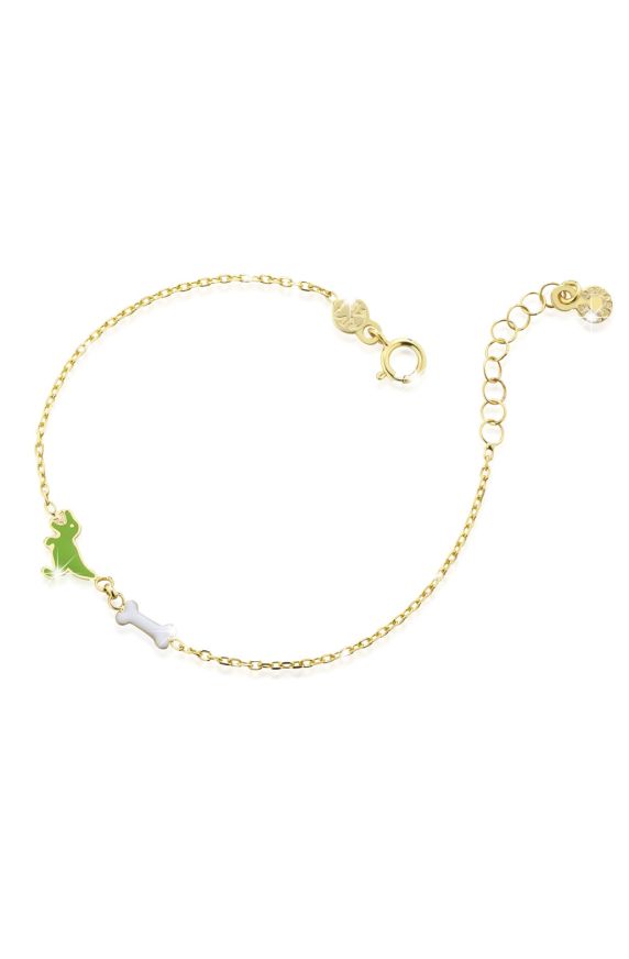 Toys Bracelet in yellow gold with dinosaur and bone