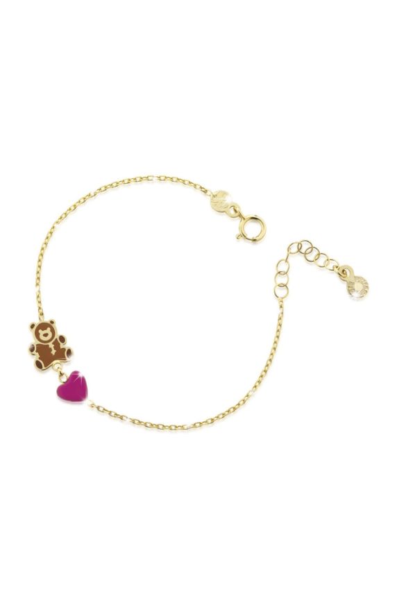 Toys Bracelet in yellow gold with heart and teddy bear