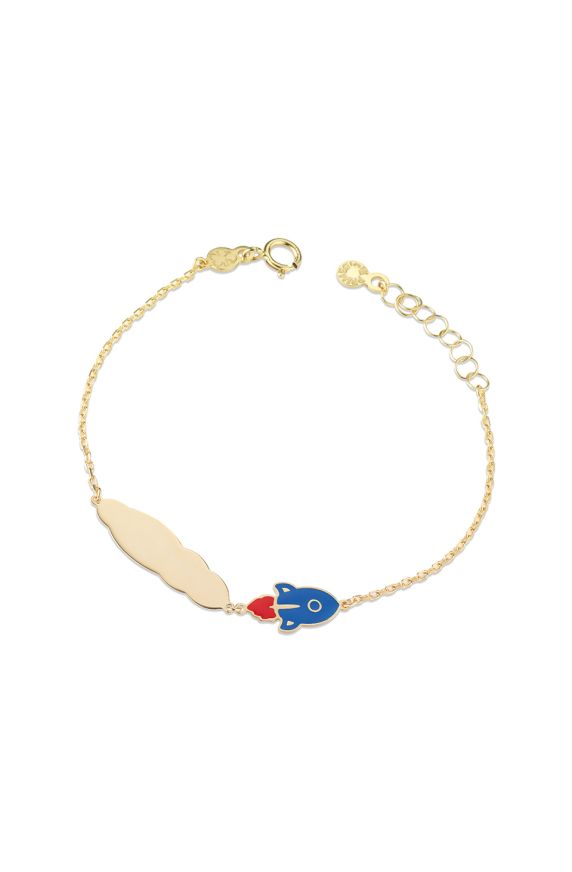 Toys Bracelet in yellow gold with rocket and cloud tag