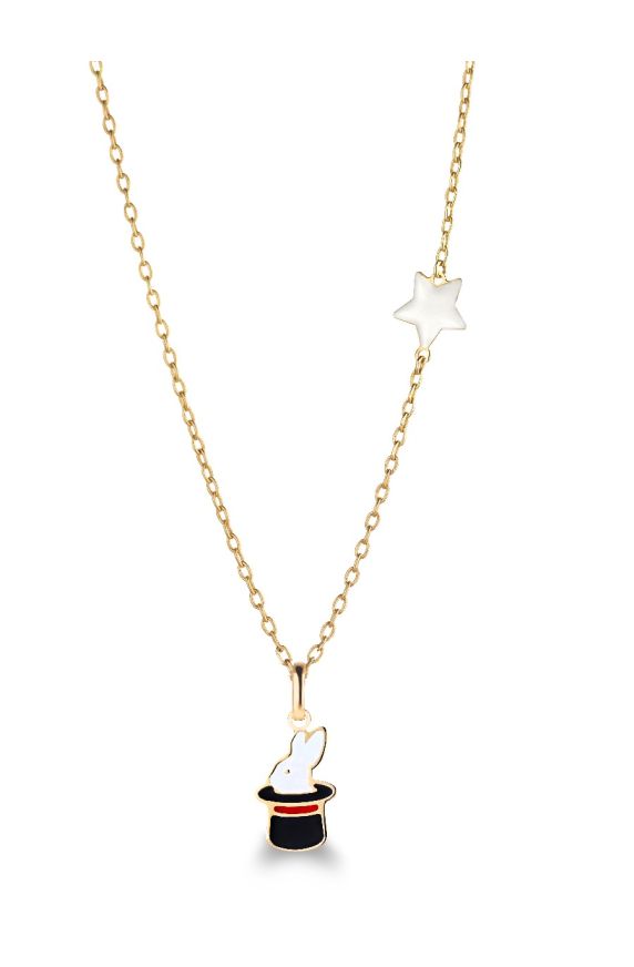 Circo ♡ Yellow Gold Necklace with enamelled Rabbit pendant and Star