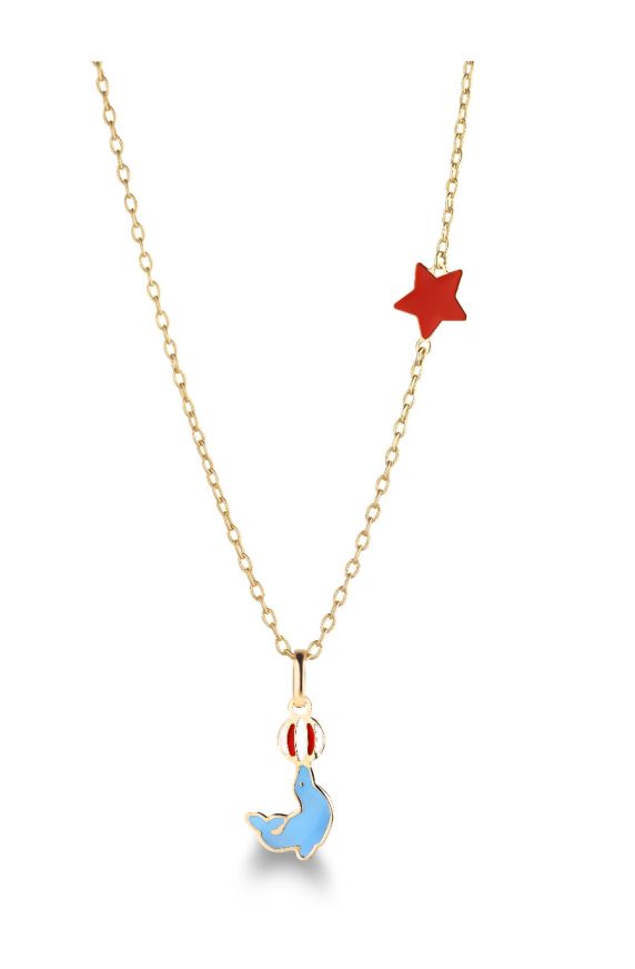 Circo ♡ Yellow Gold Necklace with enamelled Seal pendant and Star