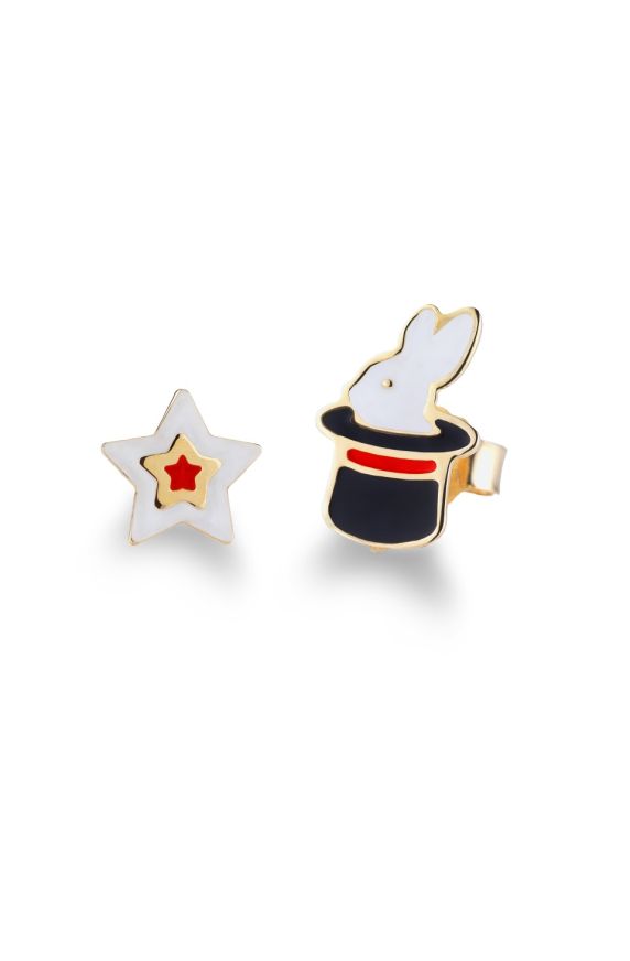 Circo ♡ Yellow Gold Earrings with enamelled Rabbit and Star