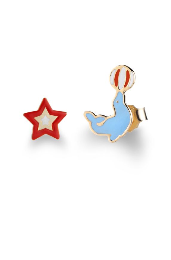 Circo Earrings in yellow gold with seal and star
