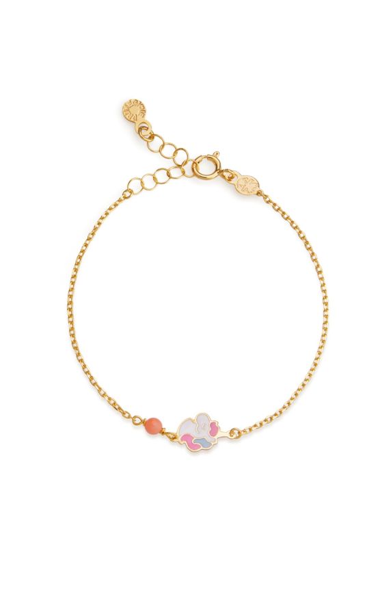 Toys Bracelet in yellow gold with unicorn and coral bead