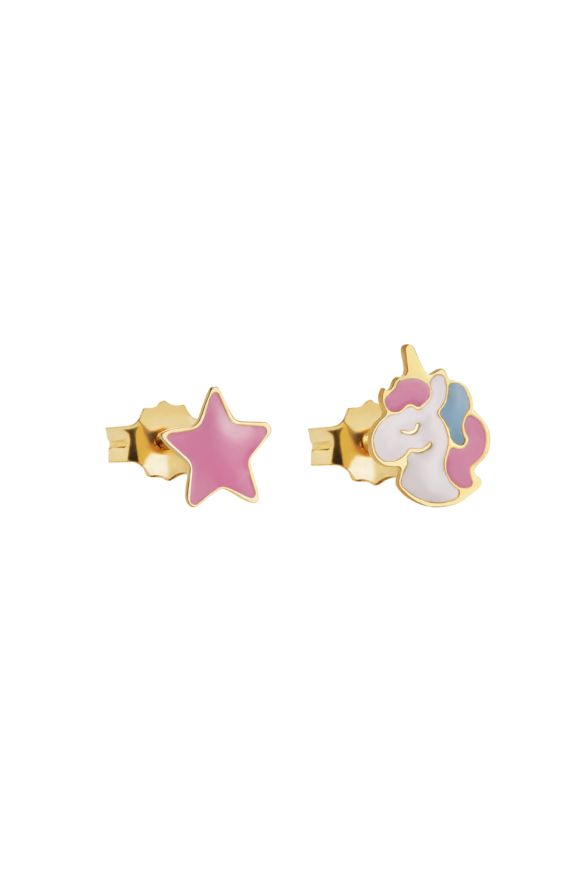 Toys Earrings in yellow gold with unicorn and star